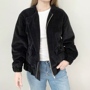 MOOCHI black corduroy cinch waist bomber jacket size XS